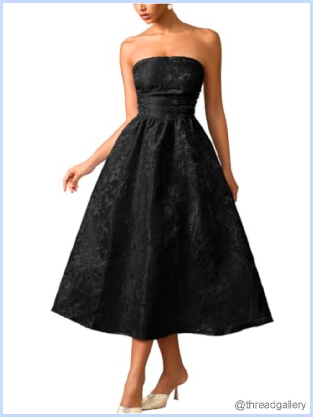 Strapless Corset Midi Dress Jacquard Formal Wedding Guest Cocktail